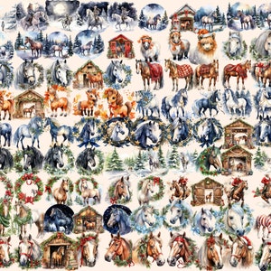 Christmas Horses Watercolor Clipart Bundle: 572 PNG Images (digital ...