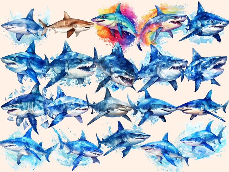 Shark Watercolor Clipart Bundle: 151 PNG Images (Commercial Use) (Digital Download) bild 7