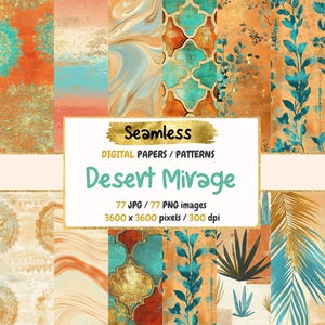 Cyfrowe papiery bez szwu z wzorem Desert Mirage - ciepłe, marzycielskie tekstury, tła z papieru do druku Boho, natychmiastowe pobieranie, wykorzystanie komercyjne