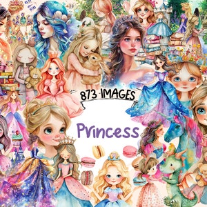 Princess Watercolor Clipart Bundle - 873 PNG Royal Princess Images, Fairy Tale Royalty Graphics, Instant Digital Download, Commercial Use