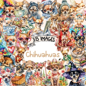 Chihuahuas Watercolor Clipart Bundle - 315 PNG Chihuahua Dog Images, Small Breed Canine Graphics, Instant Digital Download, Commercial Use