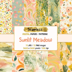 Sunlit Meadow digitaal papier: naadloze bloemenstructuren (commercieel gebruik)