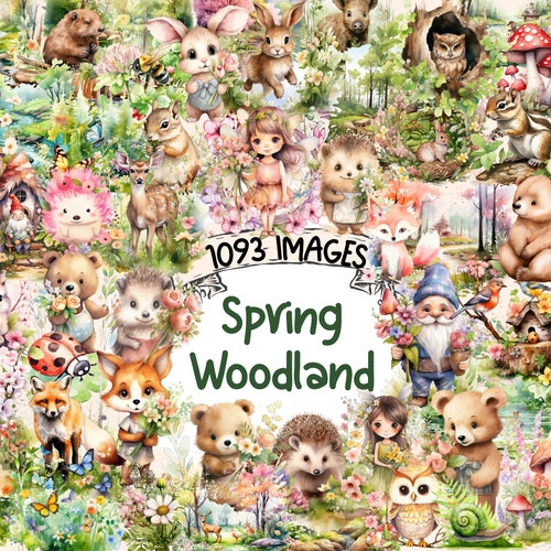 Spring Woodland Watercolor Clipart Bundle: 1093 PNG Images (Digital Download)