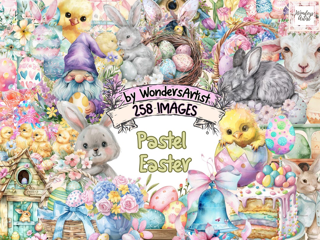 Pastel Easter Watercolor Clipart Bundle: 258 PNG Images (digital ...