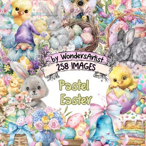 Pastel Easter Watercolor Clipart Bundle - 258 PNG Soft Color Easter Images, Spring Holiday Graphics, Instant Digital Download,Commercial Use