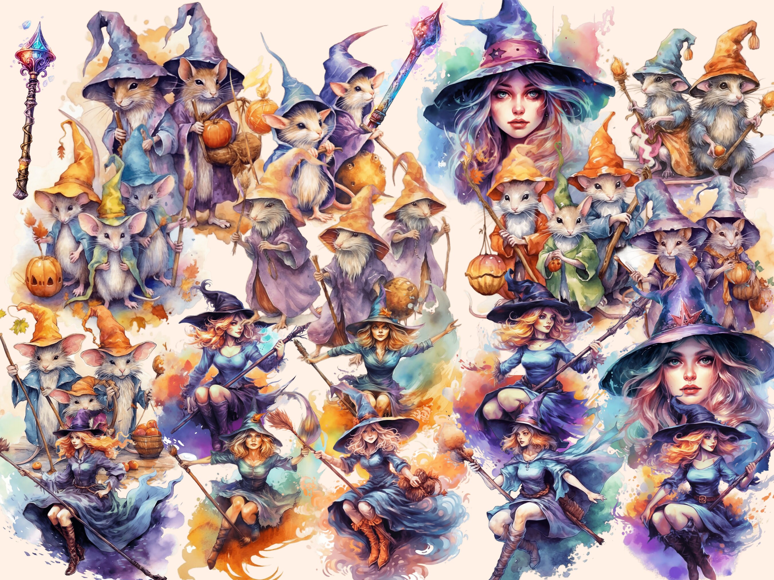 Watercolor Witches Clipart Bundle: 169 Fantasy Witch Images (PNG ...