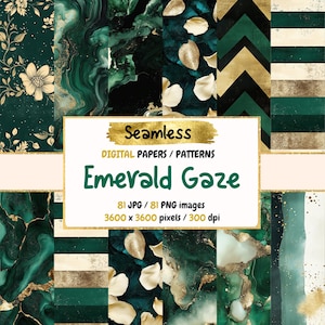 Emerald Gaze Seamless Digital Paper - Rich Green Marble Textures, Elegant Backgrounds, Printable Scrapbook, Instant Download, Commercial Use