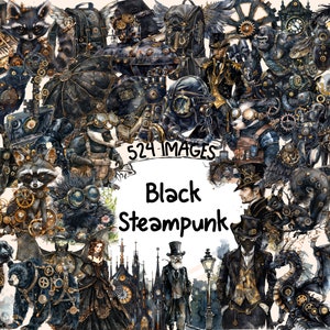Black Steampunk Watercolor Clipart Bundle - 524 PNG Noir Steampunk Images, Dark Victorian Graphics, Instant Digital Download, Commercial Use