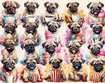 Society6 ケース Pug Dogs Pugs by Gooberella Pugs Watercolor Clipart Bundle - 167 PNG Adorable Pug Images