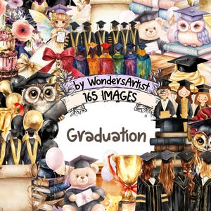 Graduation Watercolor Clipart - 165 PNG Academic Celebration Graphics, School Diploma Illustrations, Instant Digital Download,Commercial Use