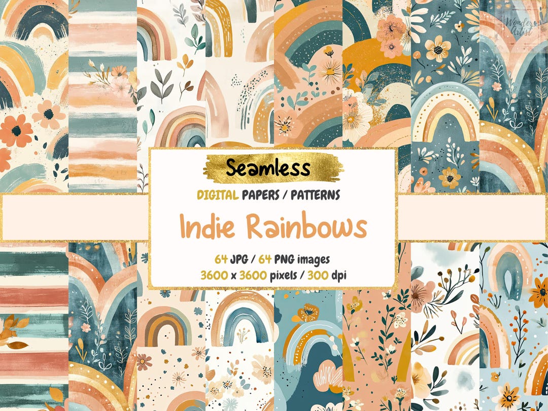 Boho Rainbow Seamless Pattern: Indie Digital Paper (commercial Use) - Etsy
