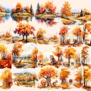 Autumn landscape with golden-hued trees and serene lake clipart.
Country road surrounded by colorful fall foliage.
Vibrant autumn leaves against a clear blue sky.
Cozy cabin nestled in an autumn forest.
Rustic wooden bridge over a tranquil stream.