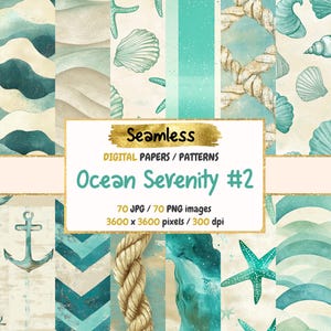 Ocean Serenity #2 naadloos digitaal papier - rustige mariene texturen, kustachtergronden, afdrukbaar plakboek, direct downloaden, commercieel gebruik