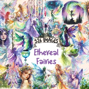 Ethereal Fairies Watercolor Clipart Bundle - 526 PNG Magical Fairytale Images, Cute Pixie Graphics, Instant Digital Download, Commercial Use