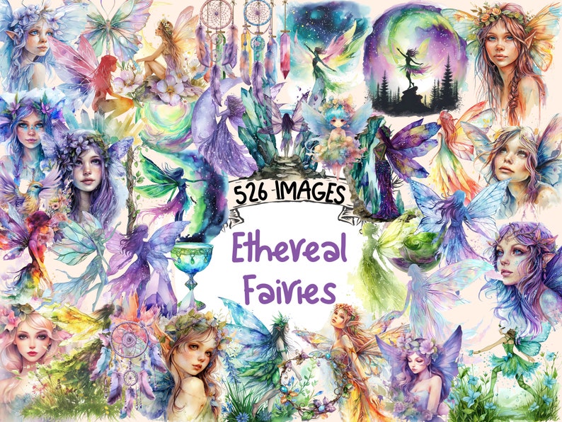 Ethereal Fairies Watercolor Clipart Bundle