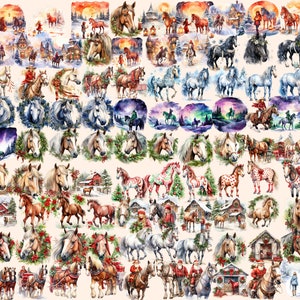 Christmas Horses Watercolor Clipart Bundle: 572 PNG Images (digital ...