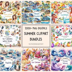Summer Clipart Watercolor Bundles - 2000+ PNG Sunny Graphics, Vibrant Bundle, Tropical Beach Vibes, Instant Digital Download, Commercial Use
