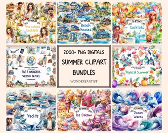 Summer Watercolor Clipart Bundle: 2000+ PNG Graphics (Digital Download)