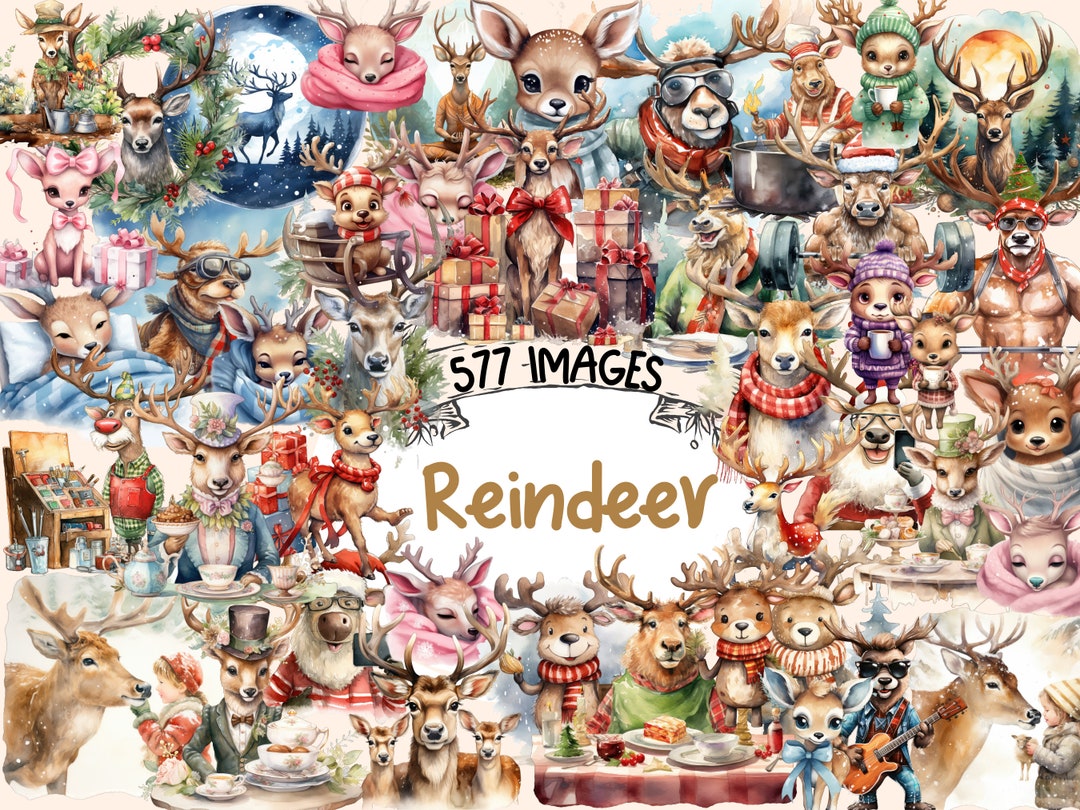 Watercolor Reindeer Clipart Bundle: 577 Christmas Deer PNG Images ...