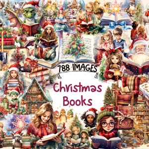 Christmas Books Watercolor Clipart Bundle -788 PNG Festive Book Images,Holiday Cozy Reading Graphics,Instant Digital Download,Commercial Use
