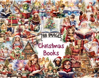 Christmas Books Watercolor Clipart Bundle: 788 Festive PNG Images (Digital Download)