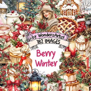 Berry Winter Watercolor Clipart Bundle - 182 PNG Berries Images, Festive Illustrations, Cozy Winter Decor, Instant Download, Commercial Use