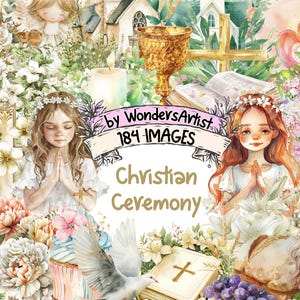 Christian Ceremony Watercolor Clipart Bundle - 184 PNG Religious Event Images, Spiritual Graphics, Instant Digital Download, Commercial Use