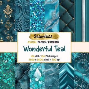 Wonderful Teal Seamless Digital Paper - Elegant Textures, Turquoise Backgrounds, Printable Scrapbook Paper, Instant Download, Commercial Use