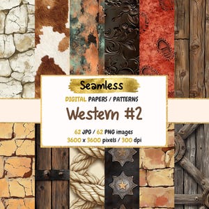 Western #2 Seamless Digital Paper - Rustic Cowboy Textures, Desert Backgrounds, Printable Scrapbook Paper, Instant Download, Commercial Use