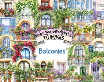 Watercolor Balcony Clipart Bundle: Architectural Illustrations (Digital Download)