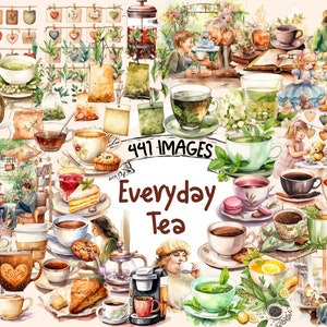 Everyday Tea Watercolor Clipart Bundle - 441 PNG Tea Images with Tea Bags, Casual Beverage Graphics, Instant Digital Download,Commercial Use