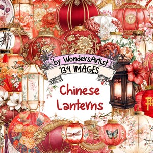 Chinese Lanterns Watercolor Clipart Bundle - 134 PNG Lantern Images, Festive Illustrations, Cultural Decor, Instant Download, Commercial Use