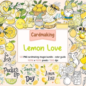 Lemon Love Cardmaking Clipart - 122 PNG Pastel Citrus Graphics, Cute Designs for Cards & Crafts, Digital Stamps, Unlimited Commercial Use