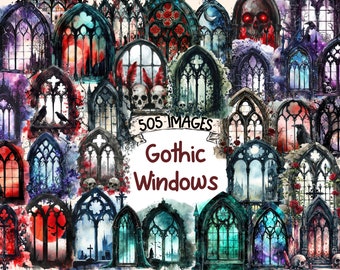 Gothic Windows Watercolor Clipart: Ornate Designs (Digital Download)