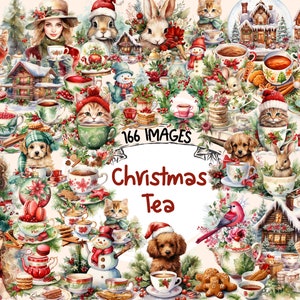 Christmas Tea Watercolor Clipart Bundle - 166 PNG Holiday Tea Time Images, Festive Xmas Graphics, Instant Digital Download, Commercial Use