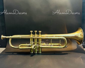 Personalised Brass Trumpet -  Solid Brass Pocket bugle Horn Student 3 Valve Trumpet With Mouthpiece .