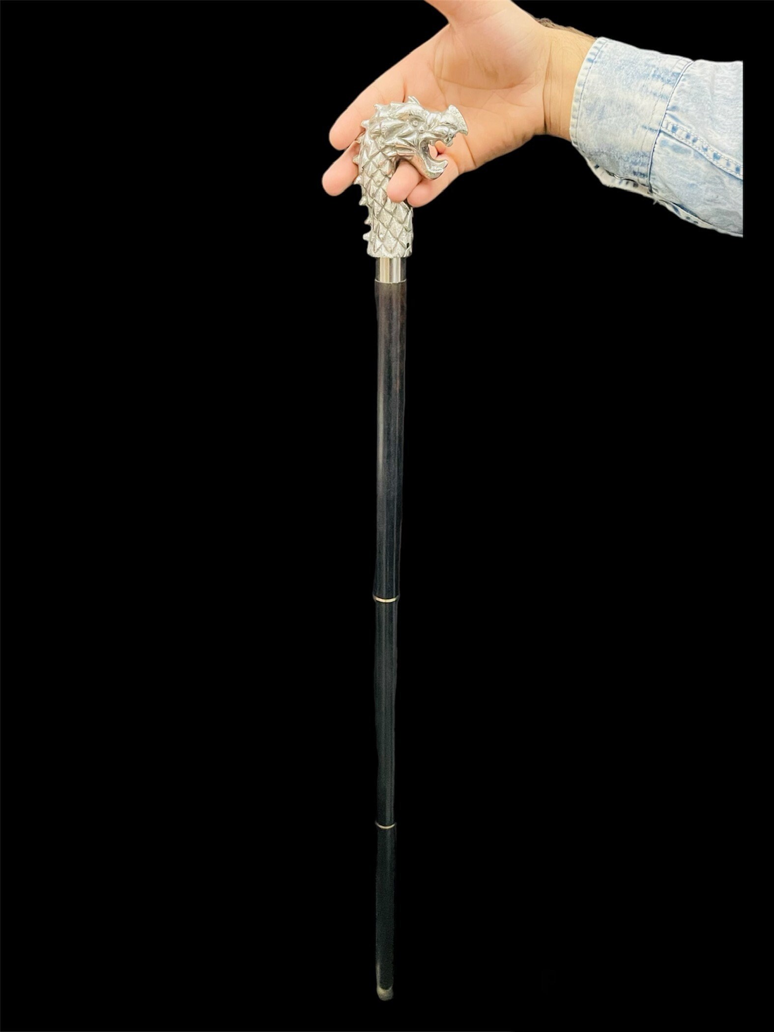 Dragon Walking Cane Head Handle With Black Wooden Functional Walking