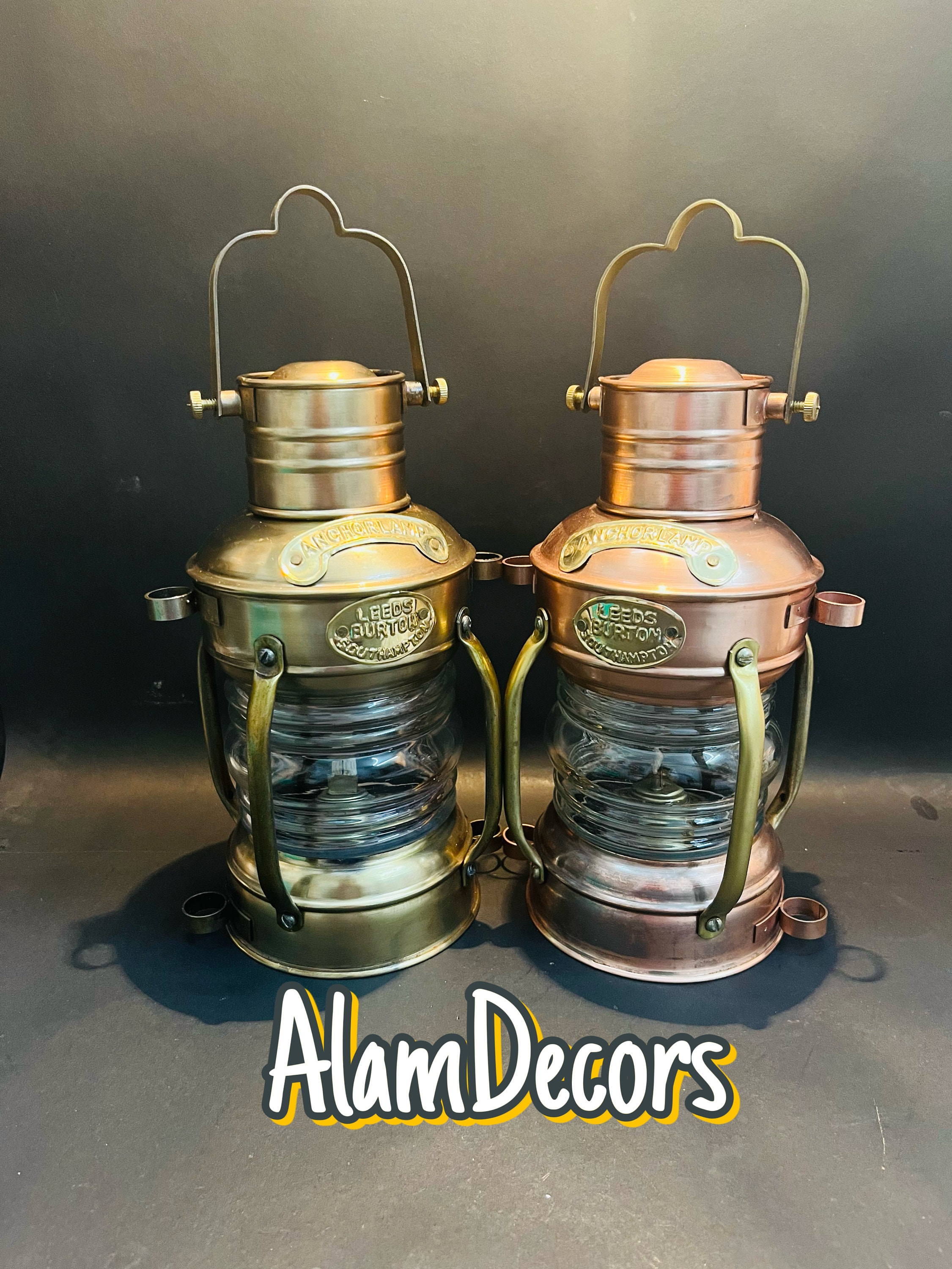 Buy Antique Brass Round Anchor Electric Lantern 16in - Nautical Decor