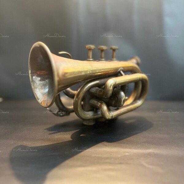 Personalized Antiqued Brass Trumpet -  Pocket bugle Horn Student 3 Valve Trumpet With Mouthpiece .