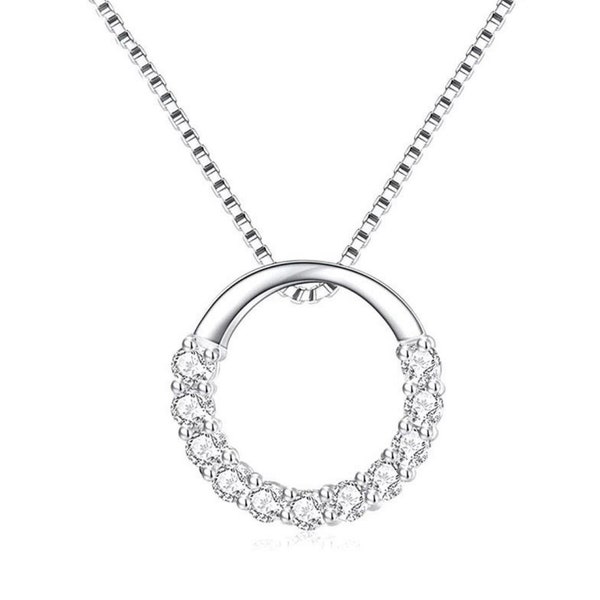 KUVARS | Halskette Damen 925 Silber Runde Zirkonia Anhänger Echtschmuck Kette Geschenk