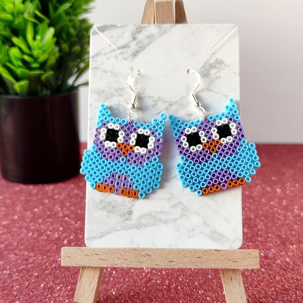 Hiboux - Boucles d'oreilles perles Hama - Mini Perler