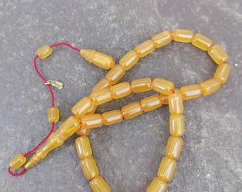 Master Craftsmanship Collections Yemen  Amber 33 Pieces Rosary Islamic Prayer Beads Natural Stone Tasbih, Misbaha, Tasbeeh, Rosary, Misbah
