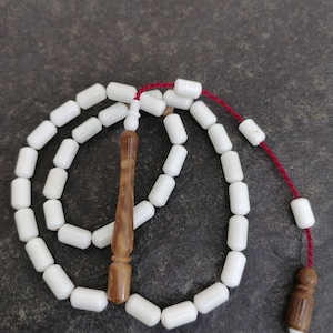 Hand Made Embroidered Kooka Imame and Camel Bone  Rosary, 33 Pieces, Islamic Prayer Beads, Natural Stone Tasbih, Misbaha, Tasbeeh, Rosary,