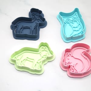 Complete set cute Forest Animals cutters and stamps for Cookies, Fondant and Polymers