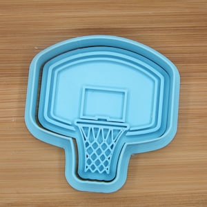 Basketball backboard and net cutter and stamp for use with cookies, clay and other polymers