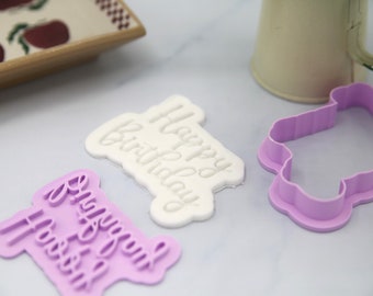 Happy Birthday Cookie Cutter. Medium Sized. Both cutter and stamp included.