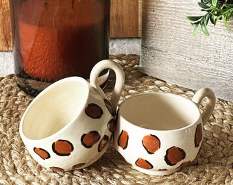Handmade Ceramic Leopard Pattern Mugs, Tea Cups, Two Pairs of Mug Sets , Customized Gift Set