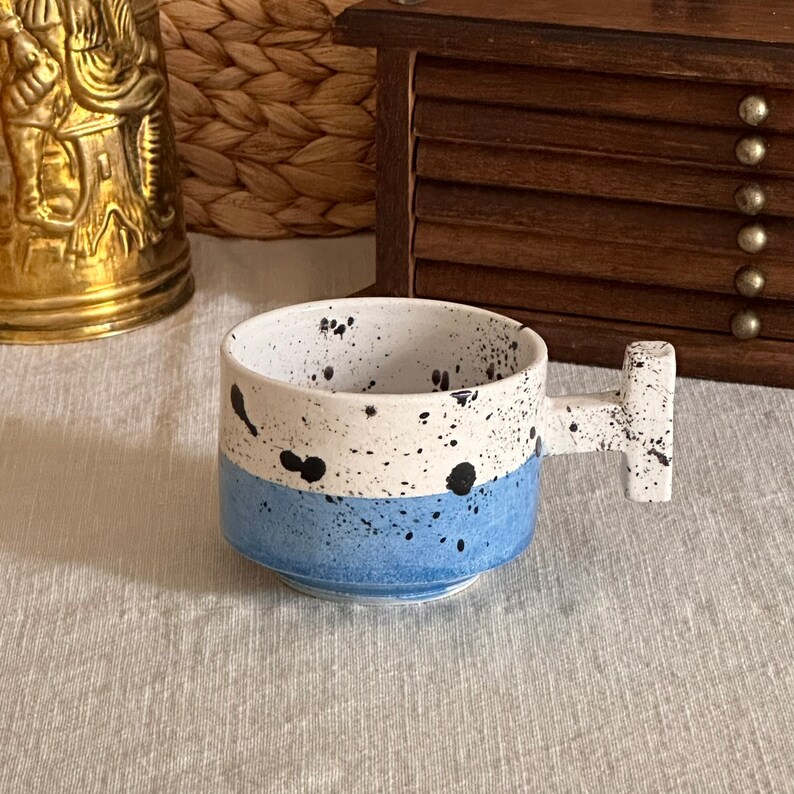 Handmade Ceramic T Handle Coffee Mug-Unique Design-Hand Painted image 2