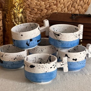 Handmade Ceramic T Handle Coffee Mug-Unique Design-Hand Painted image 1