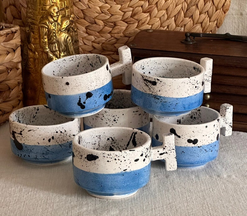 Handmade Ceramic T Handle Coffee Mug-Unique Design-Hand Painted image 1